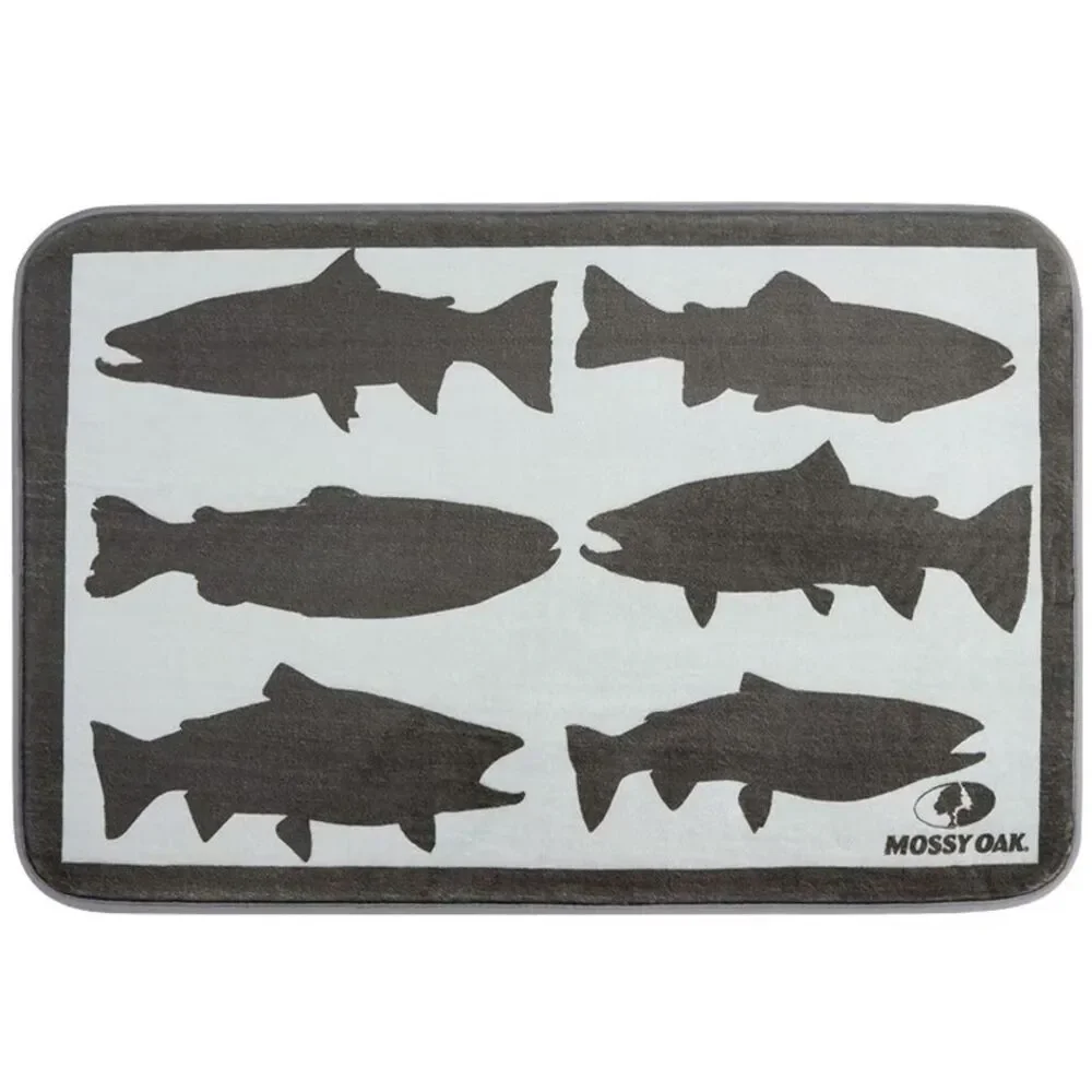 Mossy Oak Ghillie Memory Foam Bath Rug Fish Motif Lake House Vibe Cream Brown